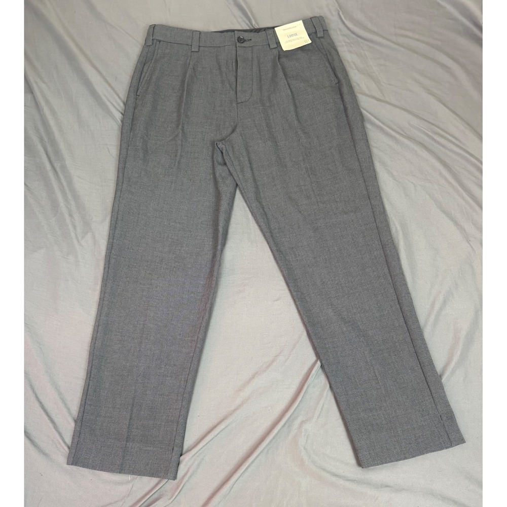 Abercrombie & Fitch Mens Loose Fit Grey Micro Pattern Trousers Pants ~35x30 NWT